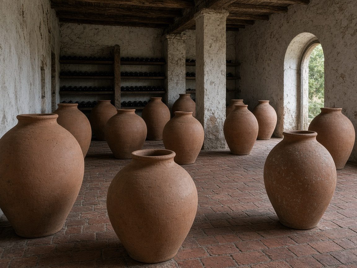 Interno della cantina con anfora di terracotta
