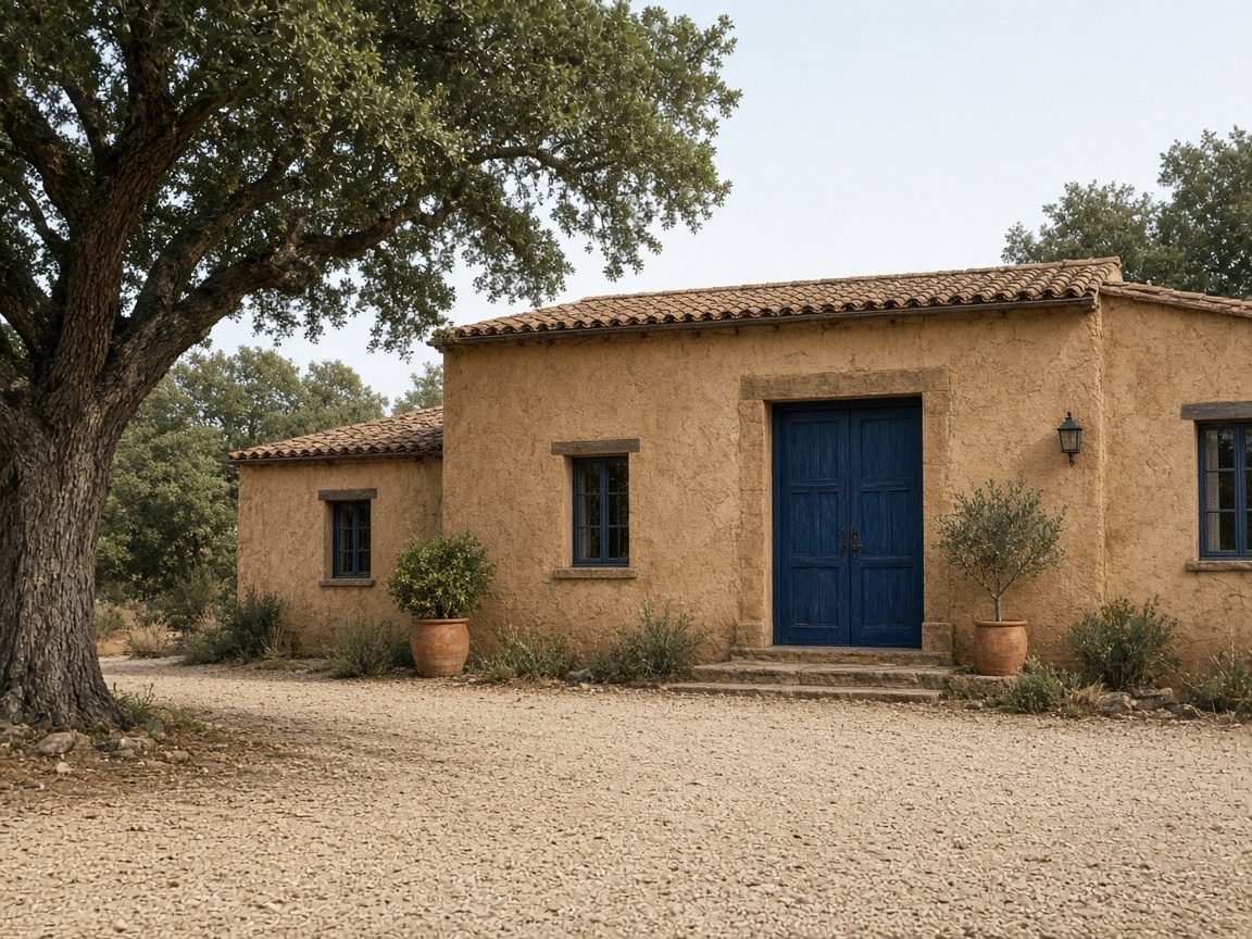 Tenuta con porta indaco e cortile di ghiaia