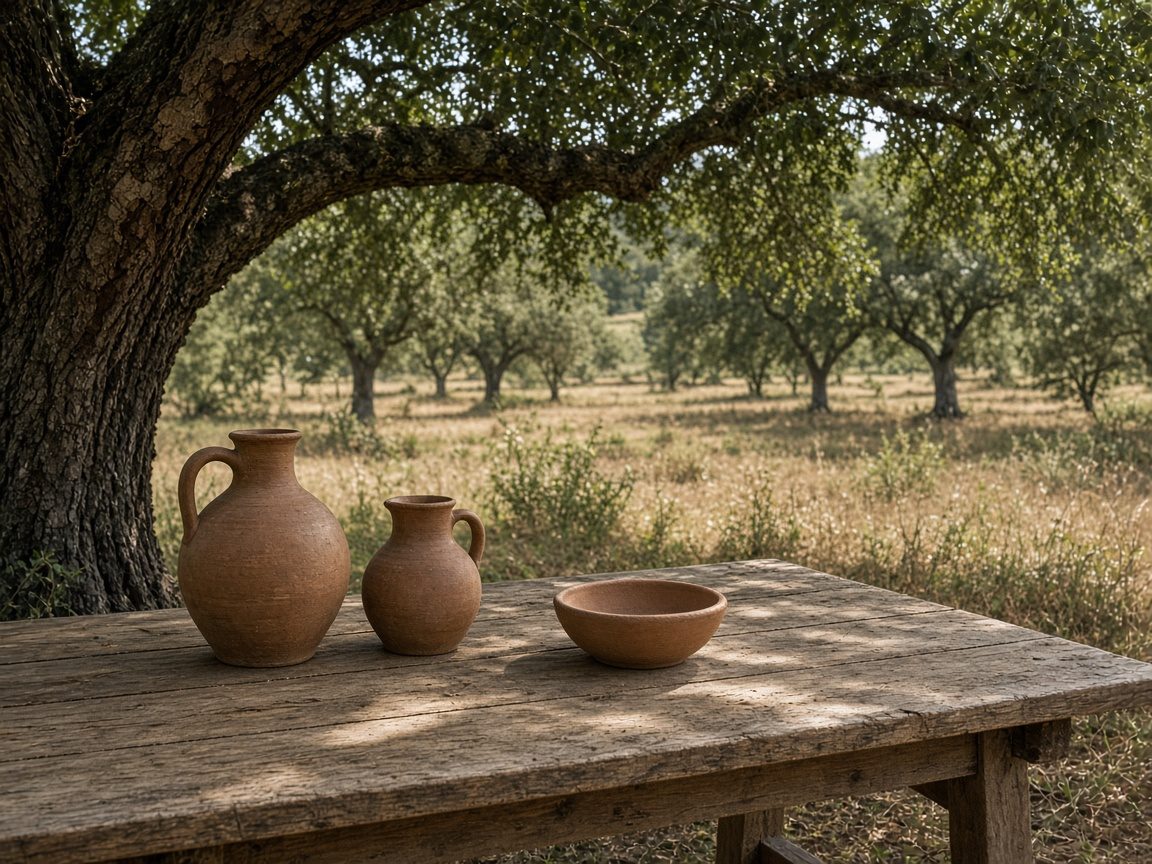 Tavolo all'aperto sotto un leccio